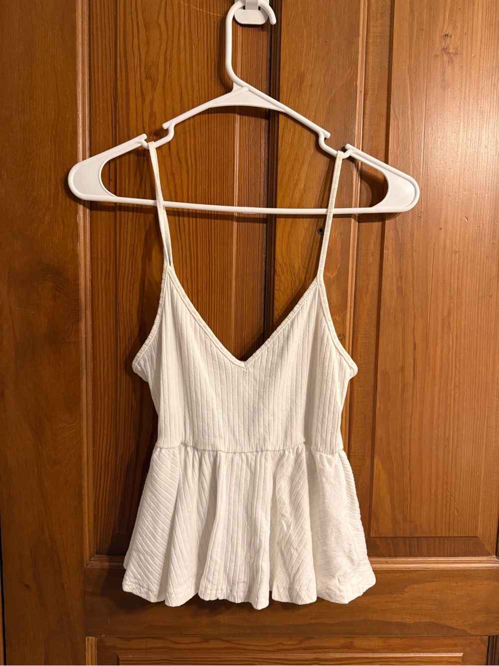 SHEIN White Ribbed V-Neck Peplum Cami